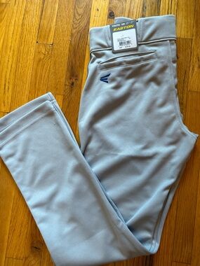 Easton Youth Baseball Pants in Light Gray with royal blue piping